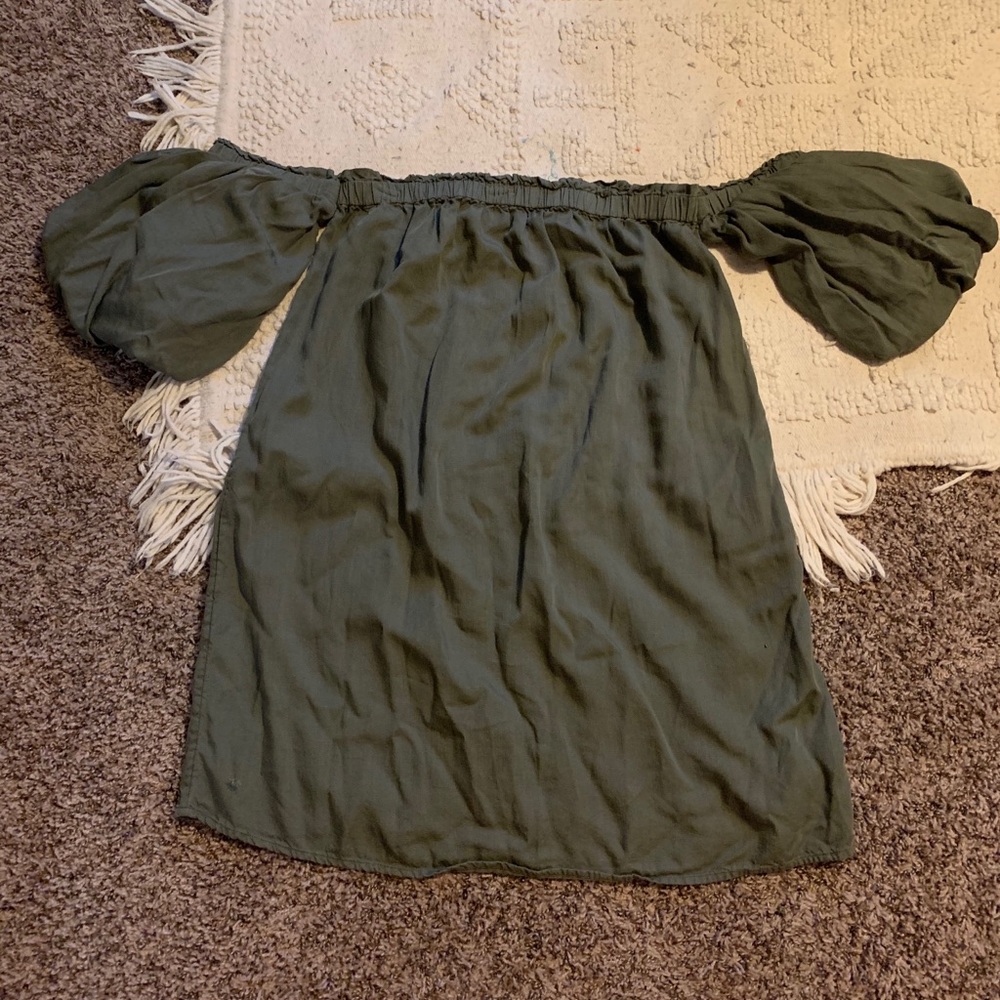 Olive puff sleeve mini dress